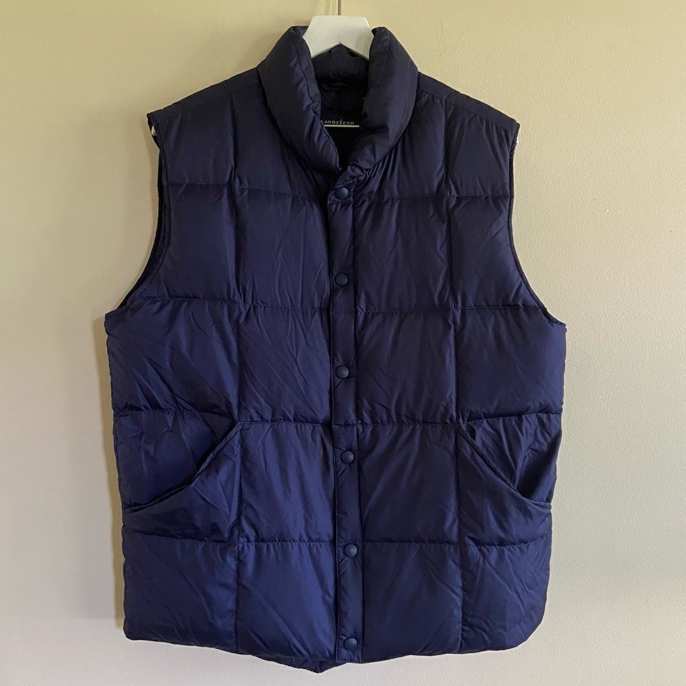 LANDS END Women’s Goose Down Vest Navy Medium